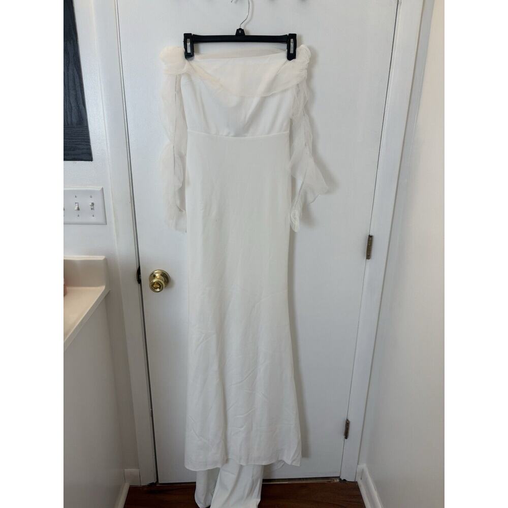 Lulus Beautifully Beloved White Mesh Off-the-Shoulder Maxi Dress Size XS Bride - Picture 3 of 7